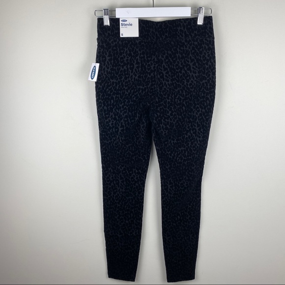 Old Navy Stevie High Rise Black Leopard Flocked Pants Size Small - Picture 9 of 10